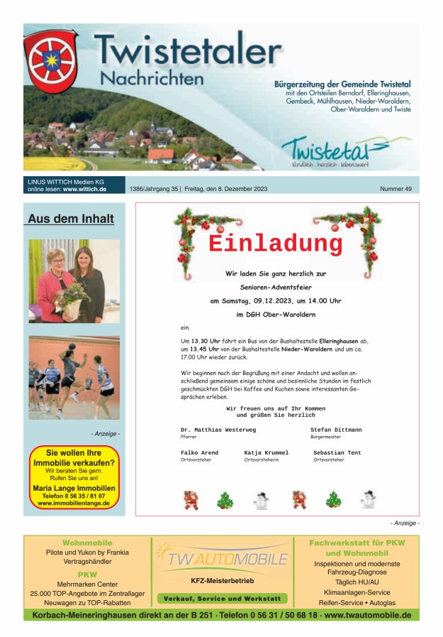 Twistetaler Nachrichten Titelblatt 49/2023