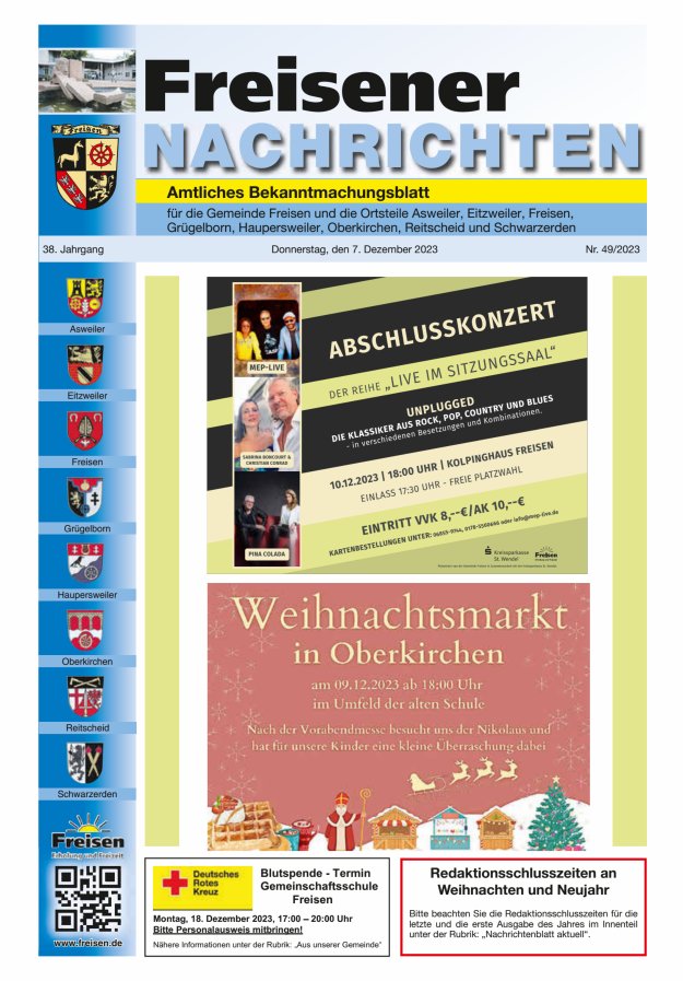 Freisener Nachrichten Titelblatt 49/2023