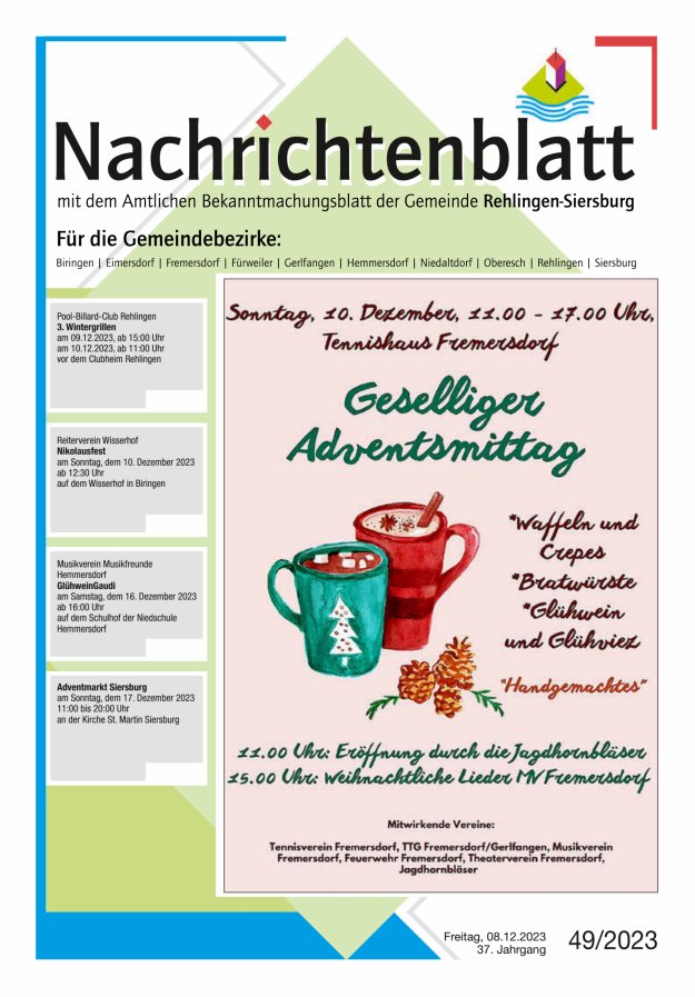 Nachrichtenblatt Rehlingen-Siersburg Titelblatt 49/2023