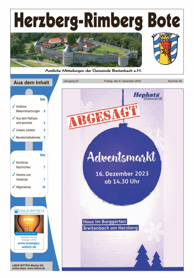 Herzberg-Rimberg Bote Titelblatt 49/2023