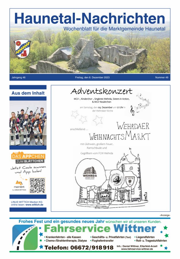 Haunetal-Nachrichten Titelblatt 49/2023