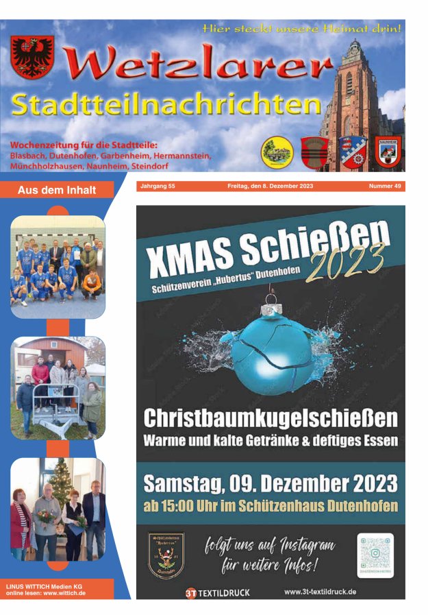Wetzlarer Stadtteilnachrichten Titelblatt 49/2023
