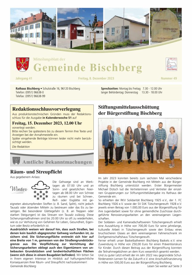 Mitteilungsblatt der Gemeinde Bischberg Titelblatt 49/2023