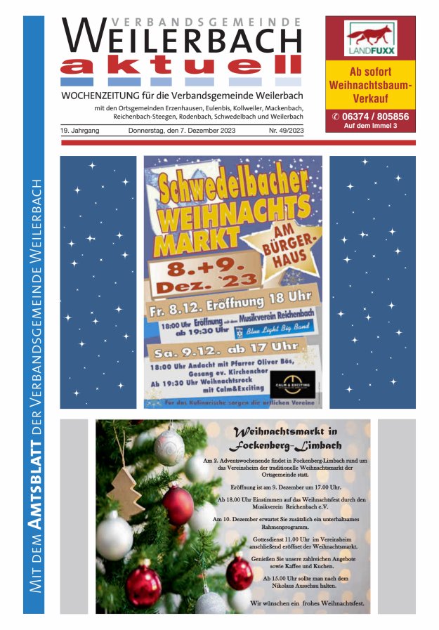 Verbandsgemeinde Weilerbach aktuell Titelblatt 49/2023