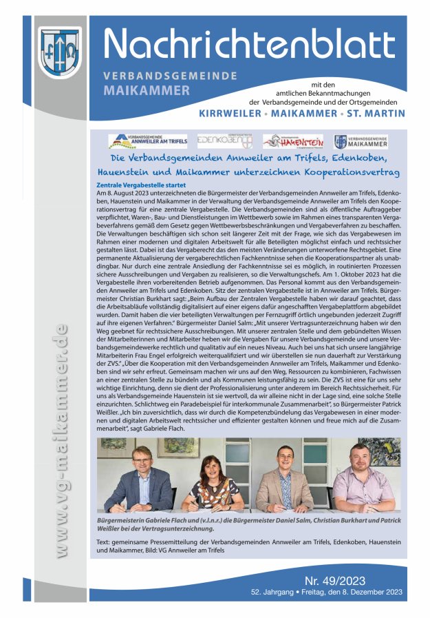Nachrichtenblatt VG Maikammer Titelblatt 49/2023