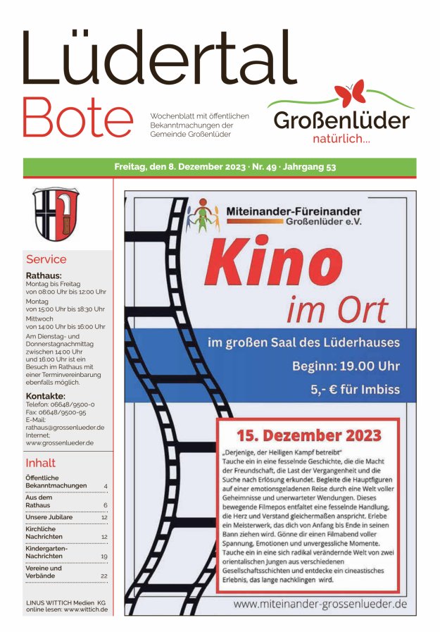 Wochenblatt mit öffentlichen Bekanntmachungen der Gemeinde Großenlüder Titelblatt 49/2023