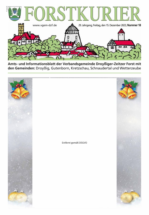 Forstkurier Amts- u. Informationsblatt VG Droyßiger-Zeitzer Forst Titelblatt 18/2023