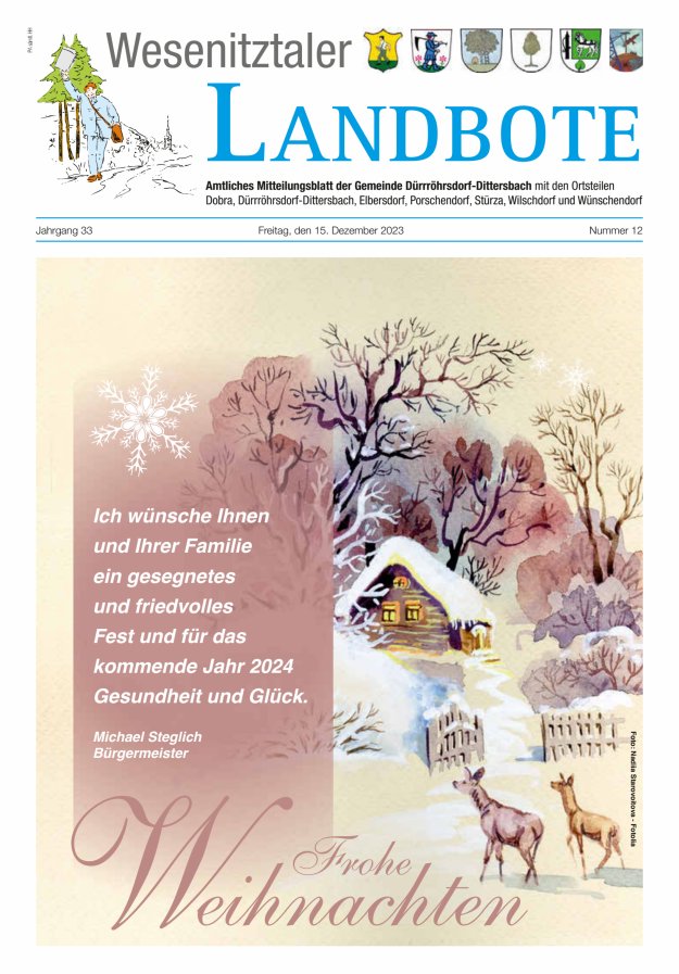 Wesenitztaler Landbote – Amtliches Mitteilungsblatt der Gemeinde Dürrröhrsdorf-Dittersbach Titelblatt 12/2023