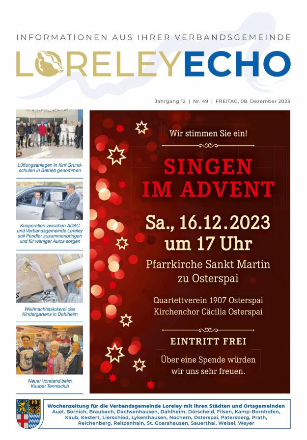 Loreley-Echo - Mitteilungsblatt der Verbandsgemeinde Loreley Titelblatt 49/2023
