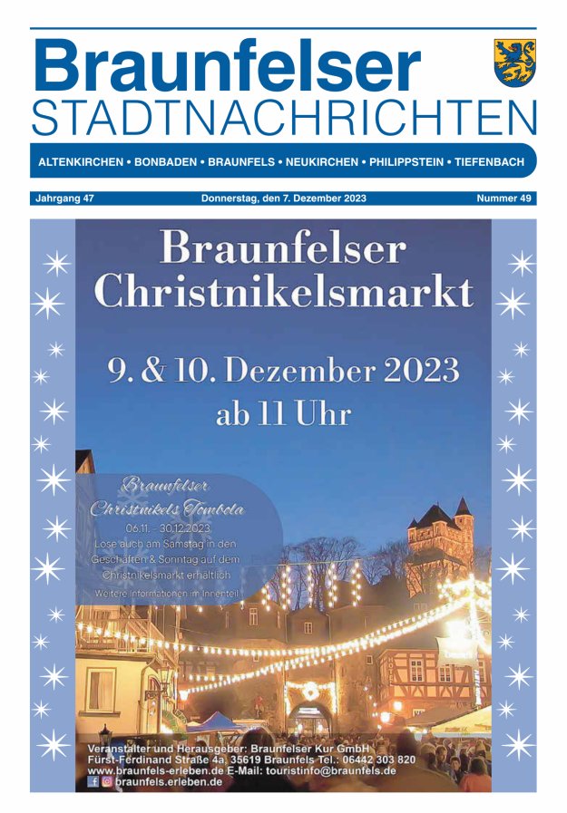 Braunfelser Stadtnachrichten Titelblatt 49/2023