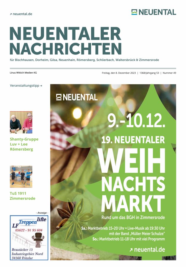 Neuentaler Nachrichten Titelblatt 49/2023
