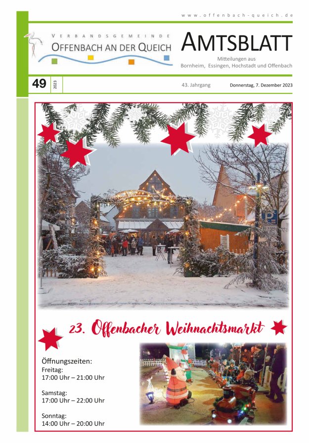 Amtsblatt VG Offenbach an der Queich Titelblatt 49/2023