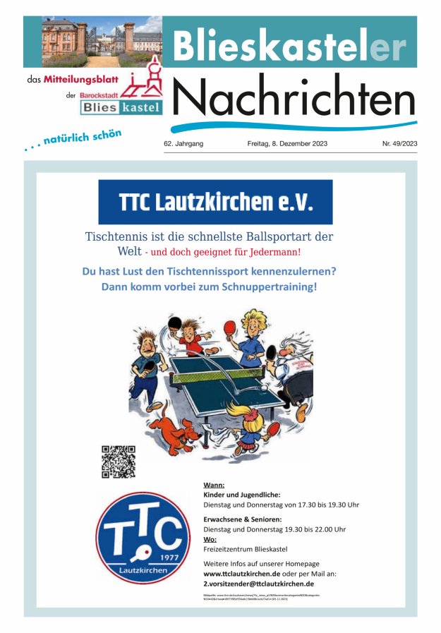 Blieskasteler Nachrichten  Titelblatt 49/2023
