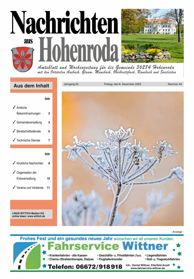 Nachrichten aus Hohenroda Titelblatt 49/2023