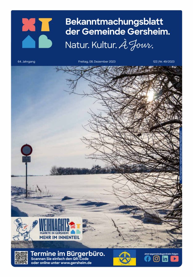 Bekanntmachungsblatt der Gemeinde Gersheim Titelblatt 49/2023