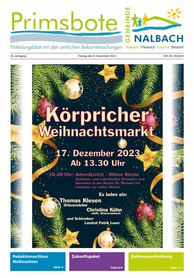 Primsbote Gemeinde Nalbach Titelblatt 49/2023