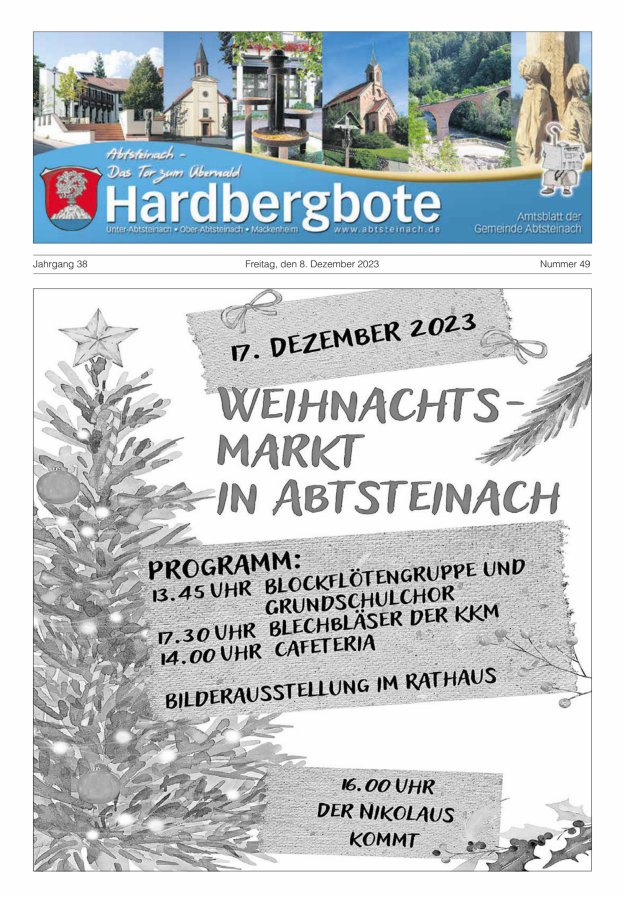 Hardbergbote - Mitteilungsblatt der Gemeinde Abtsteinach Titelblatt 49/2023
