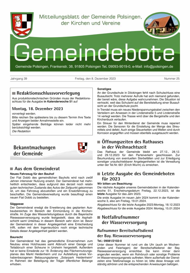Polsingen - Der Gemeindebote Titelblatt 25/2023