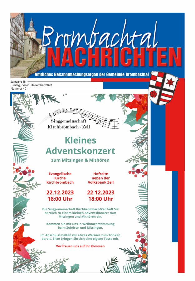 Brombachtal-Nachrichten Amtsblatt der Gemeinde Brombachtal Titelblatt 49/2023
