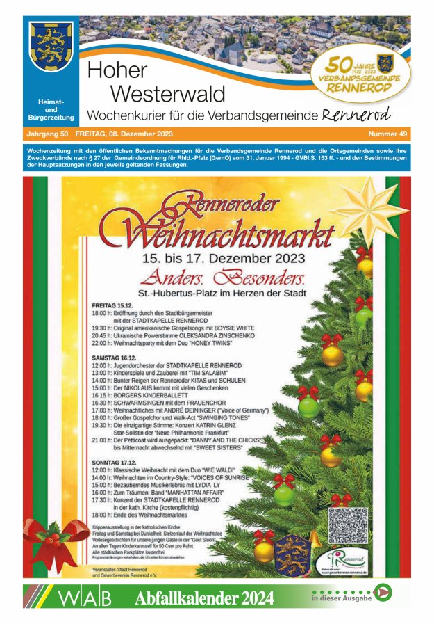 Hoher Westerwald - Wochenkurier für die Verbandsgemeinde Rennerod Titelblatt 49/2023