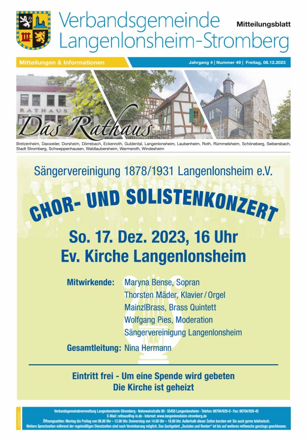 Das Rathaus - MTB d VG Langenlonsheim-Stromberg Titelblatt 49/2023