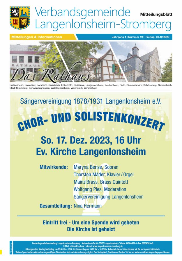 Das Rathaus - MTB d VG Langenlonsheim-Stromberg  Titelblatt 49/2023