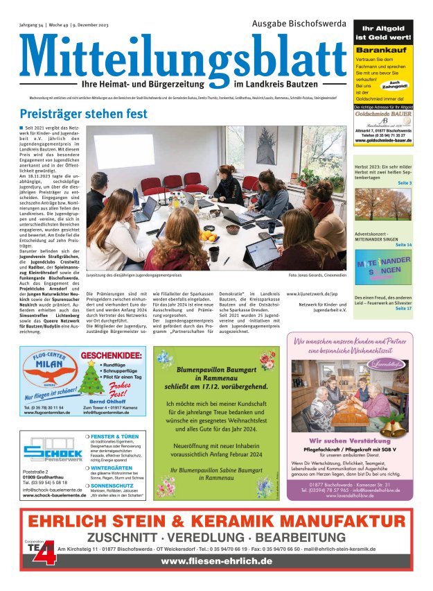 Mitteilungsblatt LK Bautzen Ausgabe Bischofswerda Titelblatt 48/2023