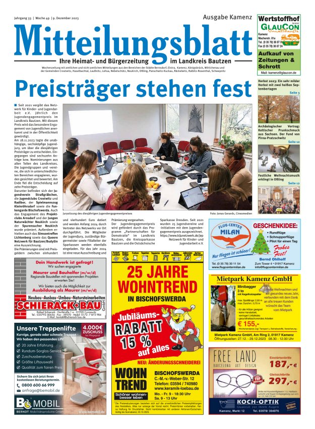 Mitteilungsblatt LK Bautzen Ausgabe Kamenz Titelblatt 48/2023