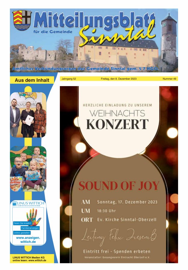 Mitteilungsblatt für die Gemeinde Sinntal Titelblatt 49/2023