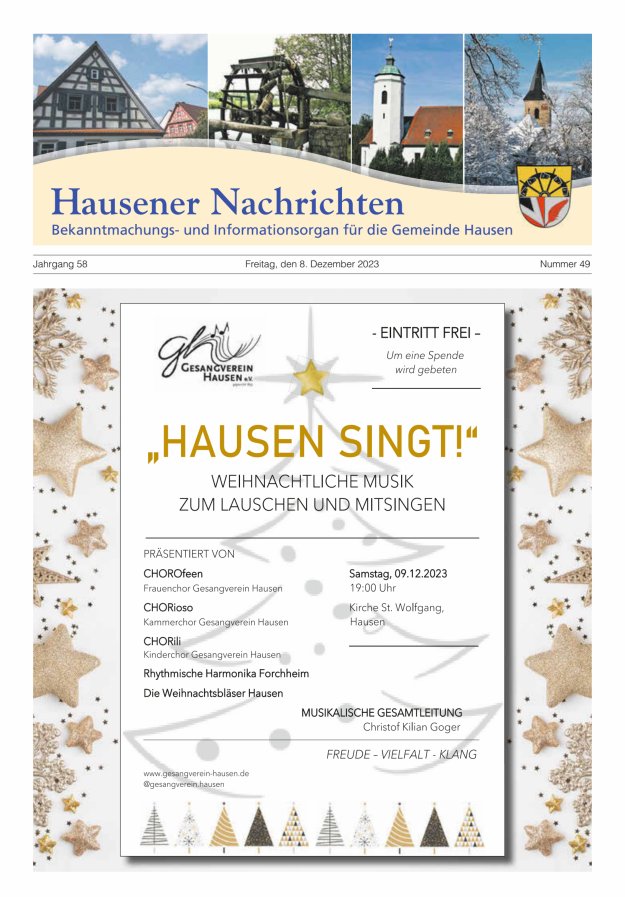Hausener Nachrichten Titelblatt 49/2023