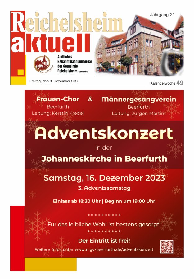 Reichelsheim aktuell - Amtsblatt der Gemeinde Reichelsheim(Odenwald) Titelblatt 49/2023