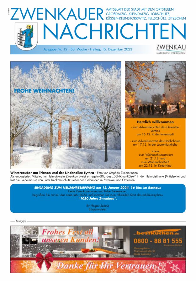 Zwenkauer Nachrichten - Amtsblatt der Stadt mit ihren Ortsteilen Titelblatt 12/2023