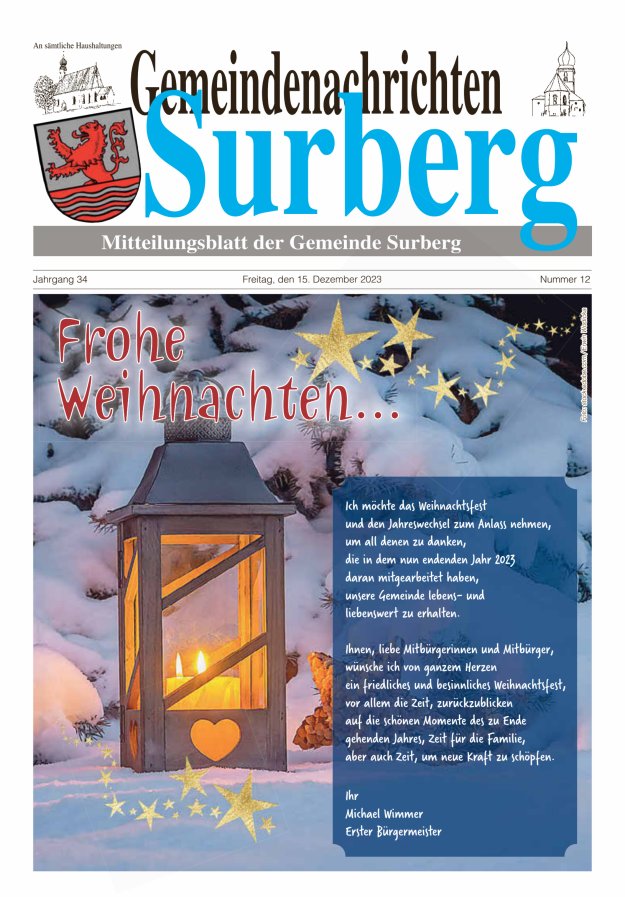 Gemeindenachrichten Surberg Titelblatt 12/2023