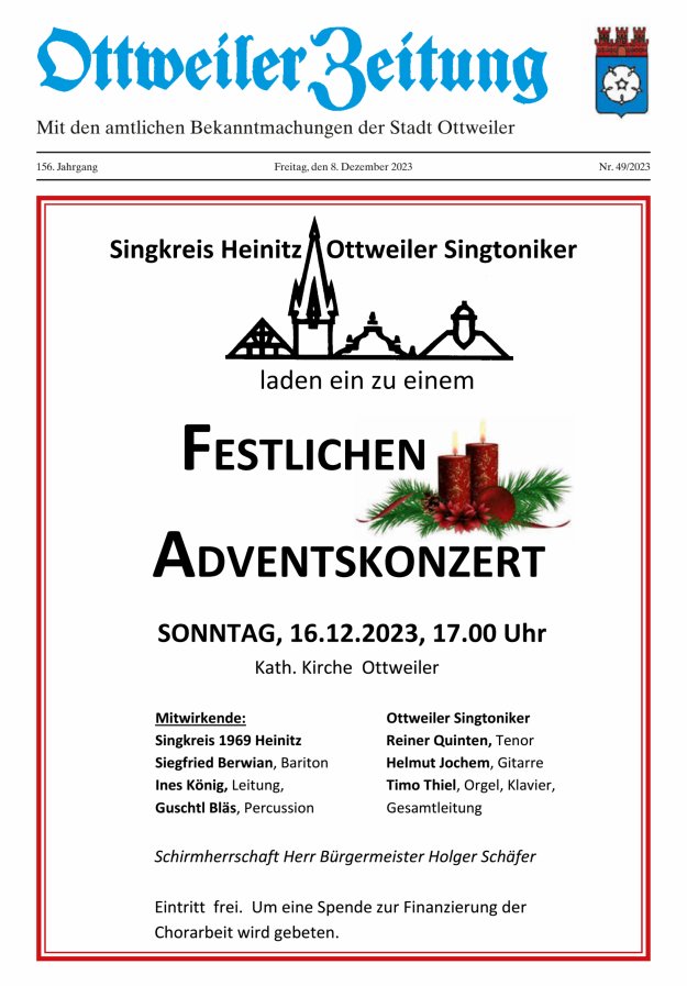 Ottweiler Zeitung Titelblatt 49/2023