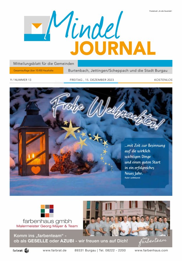 Mindeljournal Freies Blatt für Burgau Burtenbach Jettingen-Scheppach Titelblatt 13/2023