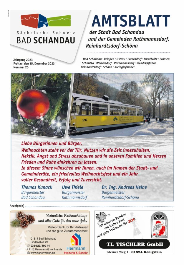 Amtsblatt der Stadt Bad Schandau und der Gemeinden Titelblatt 25/2023