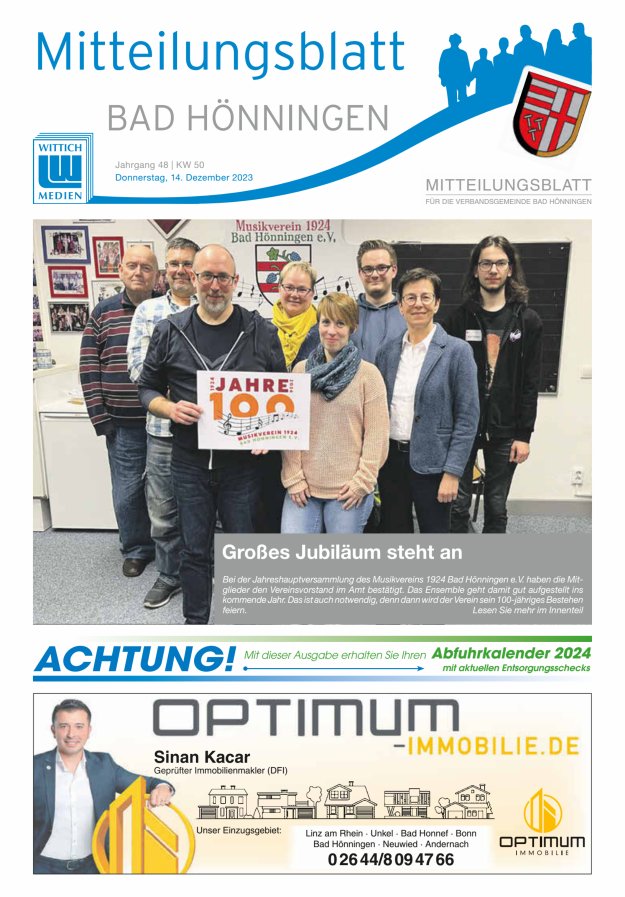 Mitteilungsblatt für den Bereich der Verbandsgemeinde Bad Hönningen Titelblatt 50/2023