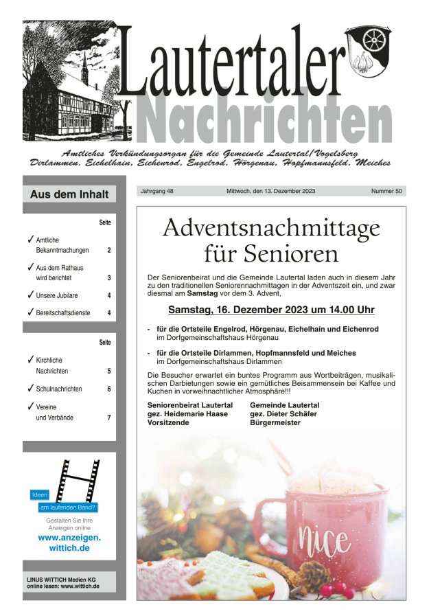 Lautertaler Nachrichten Titelblatt 50/2023
