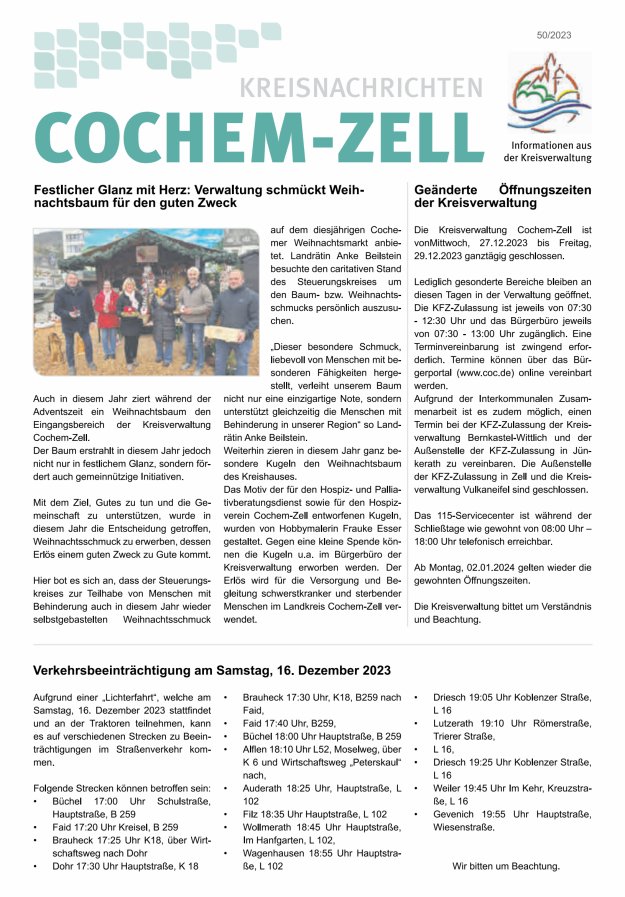 Kreisnachrichten Cochem-Zell Titelblatt 50/2023