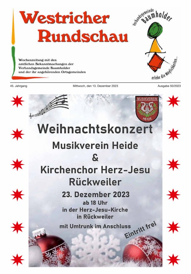 Westricher Rundschau VG Baumholder Titelblatt 50/2023
