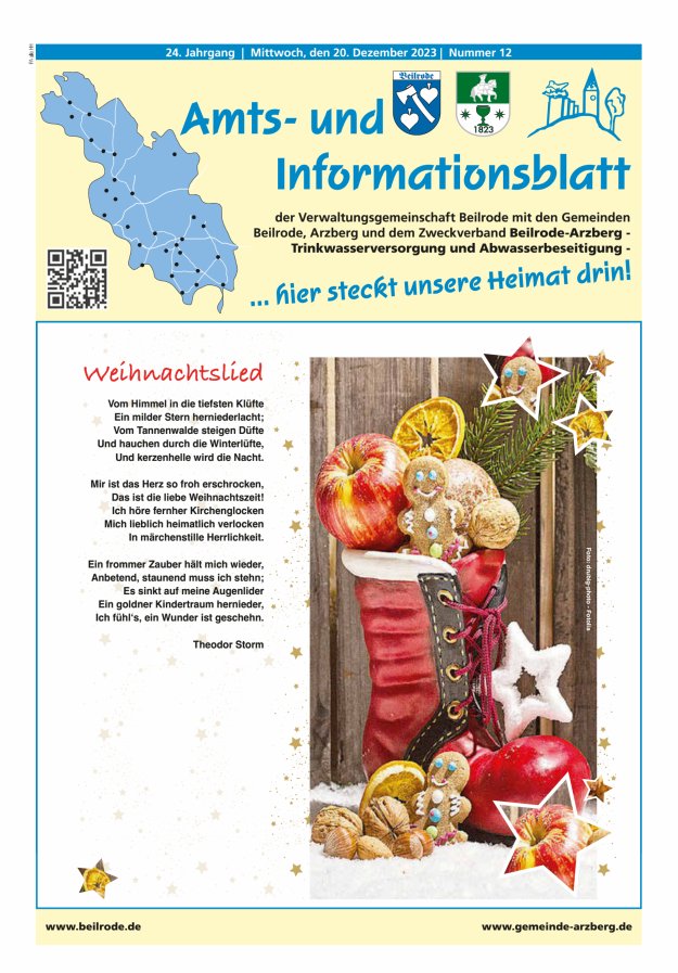 Amts- und Informationsblatt der Verwaltungsgemeinschaft Beilrode Titelblatt 12/2023