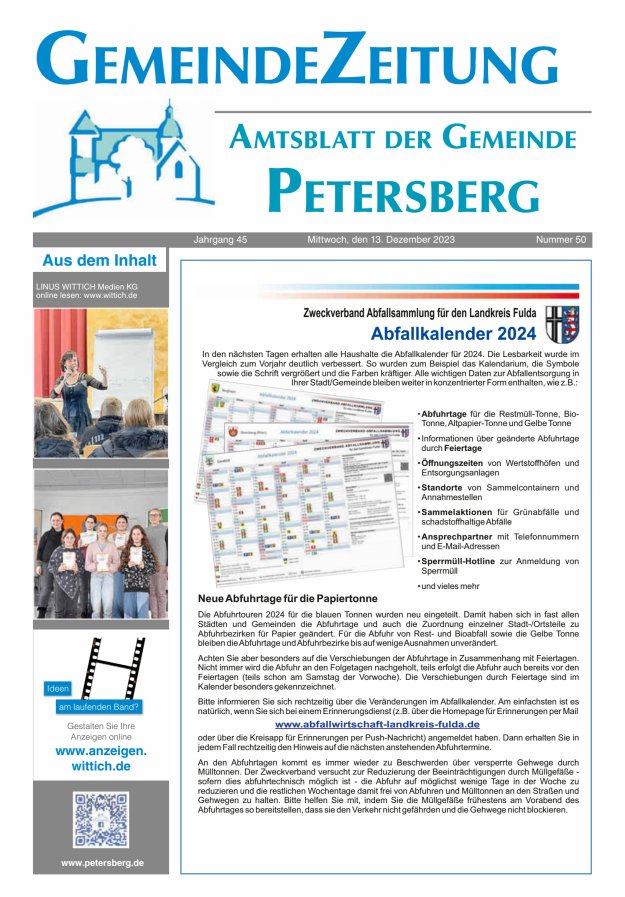 Amtsblatt Blickpunkt Petersberg Titelblatt 50/2023