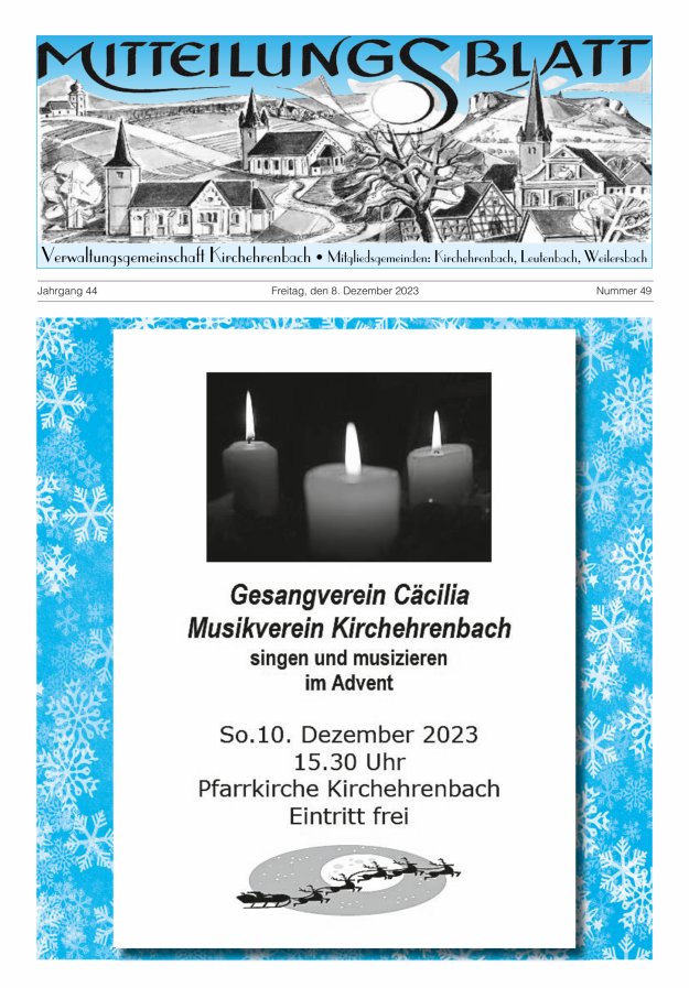 Mitteilungsblatt Verwaltungsgemeinschaft Kirchehrenbach Titelblatt 49/2023