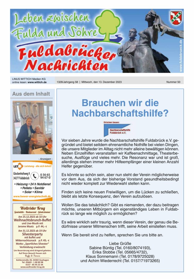 Fuldabrücker Nachrichten Titelblatt 50/2023