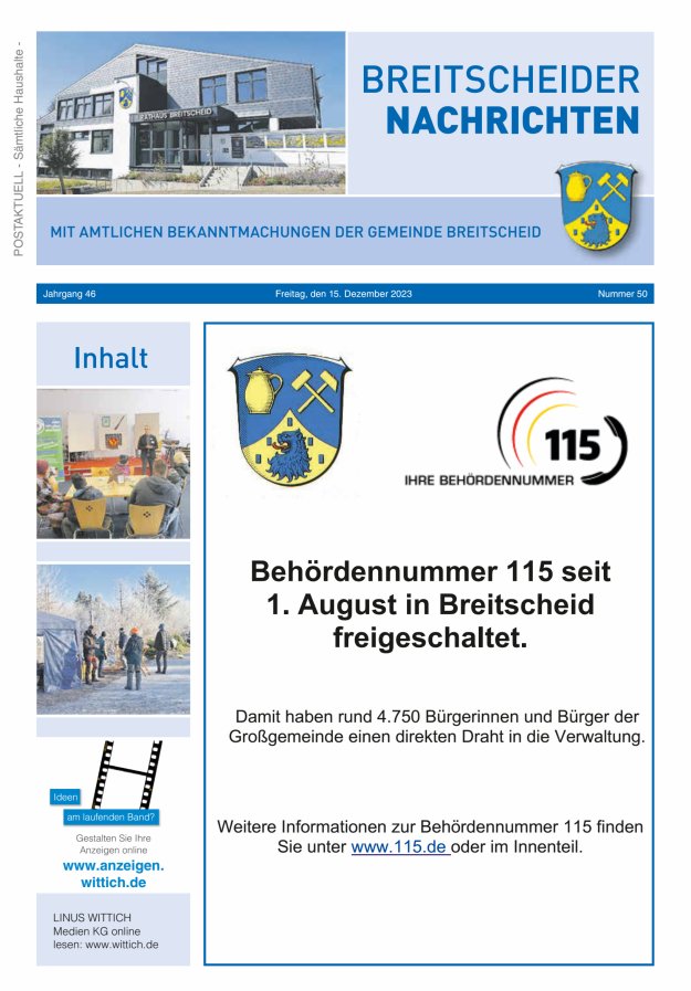 Breitscheider Nachrichten Titelblatt 50/2023
