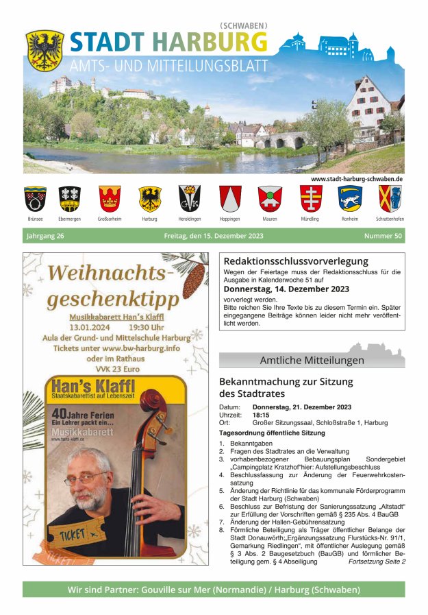 Amts- und Mitteilungsblatt der Stadt Harburg Titelblatt 50/2023