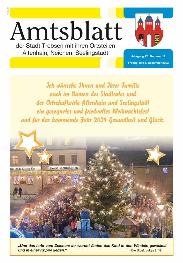 Stadtjournal der Stadt Trebsen mit ihren Ortsteilen Titelblatt 12/2023