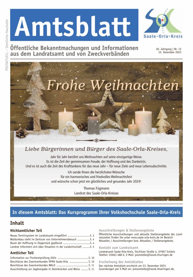 Amtsblatt des Saale-Orla-Kreises Titelblatt 12/2023