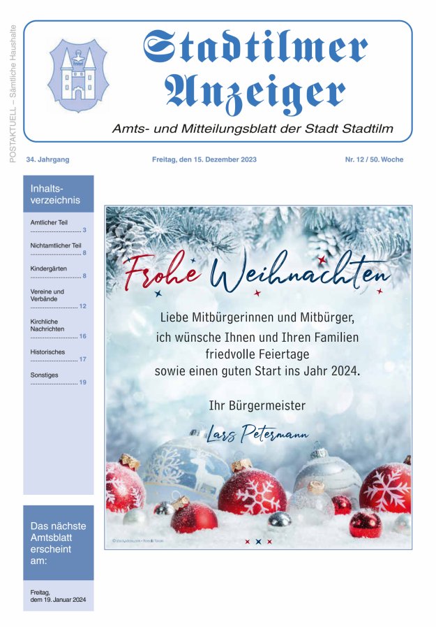 Stadtilmer Anzeiger Titelblatt 12/2023
