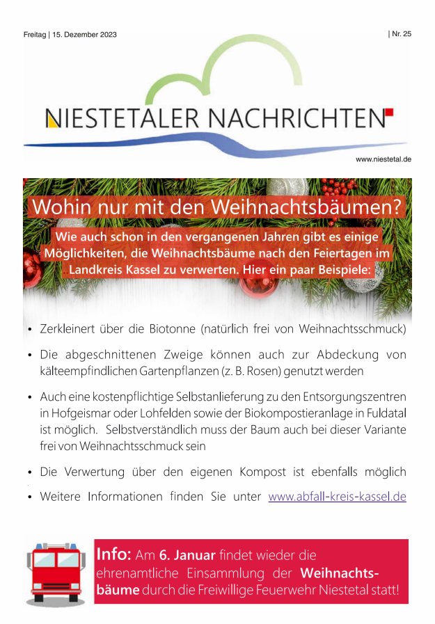 Niestetaler Nachrichten Titelblatt 25/2023